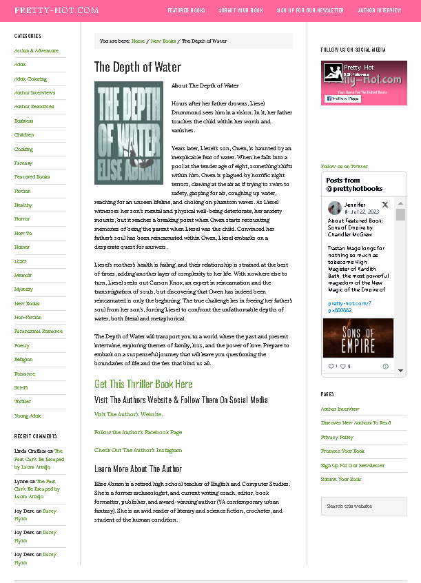 The Depth of Water featured on Pretty-Hot Books.